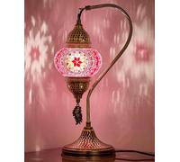 DEMMEX Authentic Turkish Moroccan Mosaic Lamp - Handcrafted in Turkey - Table/Bedside Lamp with Mosaic Glass Globe & Hammered Metal Body, Bulb Included, 38cm, Unique Gift (Pink)