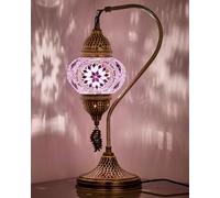 DEMMEX Authentic Turkish Moroccan Mosaic Lamp - Handcrafted in Turkey - Table/Bedside Lamp with Mosaic Glass Globe & Hammered Metal Body, Bulb Included, 38cm, Unique Gift (Lilac)