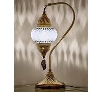 DEMMEX Authentic Turkish Moroccan Mosaic Lamp - Handcrafted in Turkey - Table/Bedside Lamp with Mosaic Glass Globe & Hammered Metal Body, Bulb Included, 38cm, Unique Gift (White-Black)