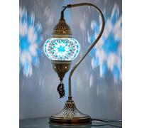 DEMMEX Authentic Turkish Moroccan Mosaic Lamp - Handcrafted in Turkey - Table/Bedside Lamp with Mosaic Glass Globe & Hammered Metal Body, Bulb Included, 38cm, Unique Gift (Aqua Blue)