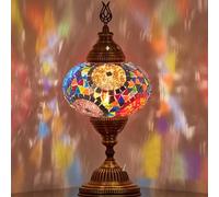 DEMMEX Battery-Operated Turkish Moroccan Mosaic Table Lamp, Portable Stained Glass Lamp for Indoor & Outdoor Use, Cordless Handmade Decorative Light for Balcony, Patio & Camping - 30 cm H (Multicolor)