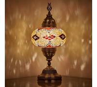 DEMMEX Battery-Operated Turkish Moroccan Mosaic Table Lamp, Portable Stained Glass Lamp for Indoor & Outdoor, Cordless Handmade Decorative Light for Balcony, Patio & Camping - 30 cm H (Brown-Black)