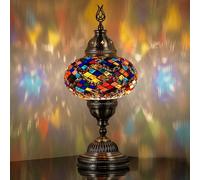 DEMMEX Battery-Operated Turkish Moroccan Mosaic Table Lamp, Portable Stained Glass Lamp for Indoor & Outdoor Use, Cordless Handmade Decorative Light for Balcony, Patio & Camping - 30 cm H (Multicolor)