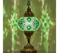 DEMMEX Battery-Operated Turkish Moroccan Mosaic Table Lamp, Portable Stained Glass Lamp for Indoor & Outdoor Use, Cordless Handmade Decorative Light for Balcony, Patio & Camping - 30 cm H (Green)