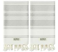 DEMMEX Certified Organic & OEKO-TEX Turkish Cotton Hand Towels - Set of 2, Quick Dry, Absorbent for Bathroom, Kitchen, Travel - Soft Diamond Weave, Prewashed, 45X90cm (Grey)