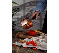 DEMMEX Copper Saucepan, 1mm Thick Solid Uncoated Copper, Wooden Handle, Tin Lined, 100% Handmade in Turkey (0.8 Quarts-5"x2.7")