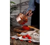 DEMMEX Copper Saucepan & Butter Warmer, 1mm Thick Solid Uncoated Hammered Copper, Wooden Handle, Tin Lined, 100% Handmade (1.2 Quarts-6"x2.8")