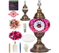 DEMMEX DIY Mosaic Table Lamp Making Craft Kit, No Grout, Antique Brass Metal Body, Complete Set with Tools, Make Your Own Mosaic Lamp (Classic, Pink)