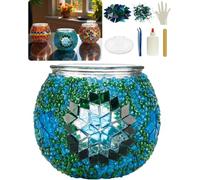 DEMMEX DIY Turkish Mosaic Candle Holder Kit - Beginner Friendly Mosaic Art & Craft Project for Adults and Teens - No Grout or Plaster Needed - 4x4 in. (Turquoise&Green)