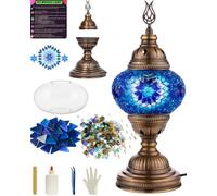 DEMMEX DIY Turkish Mosaic Lamp Kit - Complete Arts & Crafts Gift Set for Adults & Teens - Easy & Fun Home Décor, Make Your Own Table Lamp (Classic, Blue)