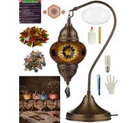 DEMMEX DIY Turkish Mosaic Table Lamp Kit - Make Your Own Lamp with Glass Mosaic Pieces & Tools - Antique Brass Base - No Grout Needed - Fun & Easy for All Ages and Skill Levels (Brown)
