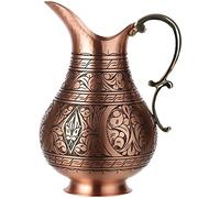 DEMMEX Engraved Matte Copper Water Jug - Handmade 1mm Solid Copper Jug with Handle, 2.2L Drinking & Serving Water Jug, Traditional Turkish Copper