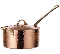 DEMMEX Handmade 1.6L Tin-Lined Solid Copper Saucepan with Lid - Thick 1.2mm Food-Safe Cooking Pan for Hob Use, Traditional Turkish Copper Saucepan