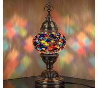 DEMMEX Handmade Colorful Mosaic Glass Table Desk Bedside Lamp Lampshade with Antique Brass Base, Small 30cm H (Multicolor)