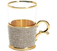 DEMMEX Handmade Rhinestone Crystal Decorated Fancy Coffee Tea Beverage Glasses Cups with Holders, 7 Ounces (1)