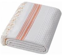 DEMMEX Luxury Waffle 'Cotton Bubbles' Turkish Bath Towel - 100% Oeko-TEX Certified Turkish Cotton - Ultra Soft & Quick-Dry Lightweight Bathroom Peshtemal Bath Sheet - 70x40 Inches (White-Coral Orange)