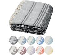 DEMMEX Certified 100% Organic Turkish Cotton Beach and Bath Towel - Hammam Peshtemal Towel, Blanket - Oversized, Quick Dry, Sand Free, Compact - Prewashed, Made in Turkey, 180x90cm, Black-Grey