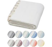 DEMMEX Organic Turkish Cotton Beach Bath Hammam Towel - Quick-Dry, Lightweight, Compact, Sand-Free Beach Towel & Blanket - Luxury Bathroom & Hammam Towel Peshtemal, OEKO-TEX Certified, 180x90cm, White
