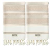 DEMMEX Organic Turkish Cotton Hand Towels Set of 2, Quick Dry Soft Diamond Weave, Absorbent Prewashed OEKO-TEX Bathroom Kitchen Towels 45x90cm (Beige)