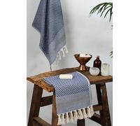 DEMMEX Set of 2 Micro Waffle Turkish Hand Towels for Bathroom and Kitchen - 100% Oeko-TEX Certified Cotton - Luxury, Ultra-Soft Cotton Bubbles Texture, Prewashed, 18x32'' (Navy)