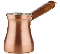 DEMMEX - Solid Brushed Copper Turkish Coffee Pot Cezve Ibrik Briki, Stovetop Greek Arabic Coffee Maker, Wooden Handle & Tin Lining, 100% Handcrafted (Copper, 240ml/2-3ppl)