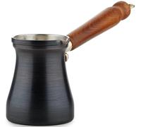 DEMMEX - Solid Brushed Copper Turkish Coffee Pot Cezve Ibrik Briki, Stovetop Greek Arabic Coffee Maker, Wooden Handle & Tin Lining, 100% Handcrafted (Patina Copper, 240ml/2-3ppl)