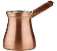 DEMMEX - Solid Brushed Copper Turkish Coffee Pot Cezve Ibrik Briki, Stovetop Greek Arabic Coffee Maker, Wooden Handle & Tin Lining, 100% Handcrafted (Copper, 450ml/5-6ppl)