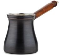 DEMMEX - Solid Brushed Copper Turkish Coffee Pot Cezve Ibrik Briki, Stovetop Greek Arabic Coffee Maker, Wooden Handle & Tin Lining, 100% Handcrafted (Patina Copper, 450ml/5-6ppl)