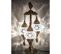 DEMMEX Stunning 3 Globe Turkish Moroccan Bohemian Table Desk Bedside Night Lamp Light Lampshade, 21 Inches (White)