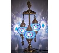 DEMMEX Stunning 3 Globe Turkish Moroccan Mosaic Bohemian Table Desk Bedside Night Lamp Light Lampshade, 53cm (Blue Space)