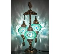 DEMMEX Stunning 3 Globe Turkish Moroccan Mosaic Bohemian Table Desk Bedside Night Lamp Light Lampshade, 53cm (Turquoise - Teal)