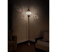 DEMMEX Turkish Moroccan Mosaic Boho Bohemian Colorful Handmade Accent Mood Floor Lamp, Single XL 10" Globe, 5.5feet, Worldwide Use (White)