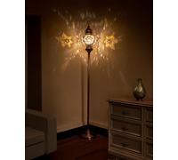 DEMMEX Turkish Moroccan Mosaic Boho Bohemian Colorful Handmade Accent Mood Floor Lamp, Single XL 10" Globe, 5.5feet, Worldwide Use (Brown-Black)