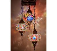 DEMMEX Turkish Moroccan Mosaic Chandelier Lamp - Handmade Hanging Ceiling Lamp & Light Fixture with 17cm Customisable Globes - Boho Artisan Lighting for Living Room & Bedroom, 105cm Height