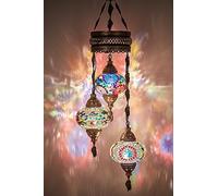 DEMMEX Turkish Moroccan Mosaic Hardwired Ceiling Chandelier Light, Handmade 3-Globe Hanging Pendant Lamp, Boho Mosaic Glass, 105 cm Height, Customisable