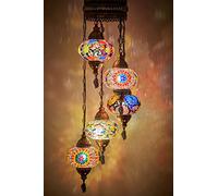 DEMMEX Turkish Moroccan Mosaic Hardwired Ceiling Chandelier Light, Handmade 5-Globe Hanging Pendant Lamp, Boho Mosaic Glass Fixture for Living Room & Bedroom, Customizable