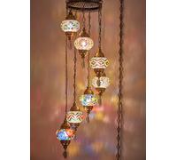 DEMMEX Turkish Moroccan Mosaic Swag Plug in Ceiling Hanging Light, Pendant Light Fixture Chandelier with 4.5m Cord Chain & Plug, No Wiring Required - Plug into Wall Outlet, 130cm, Multicolor