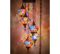 DEMMEX Turkish Moroccan Mosaic Swag Plug in Chandelier, Boho Colorful Exotic Oriental Ceiling Hanging Lamp Pendant Light Fixture Lighting, 15ft Cord Chain and Plug, 4ft