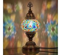 Demmex Turkish Moroccan Mosaic Table Bedside Night Tiffany Colorful Lamp Light Lampshade, 30cm, Multicolor