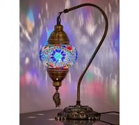 DEMMEX Turkish Moroccan Mosaic Table Lamp-Handcrafted Tiffany-Style Colorful Glass Swan Neck Bedside, Desk Light, Boho Artisan Accent Lighting for Bedroom, Living Room-38cm H, Multi&Blue
