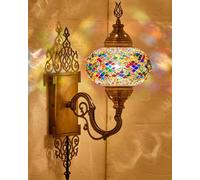 DEMMEX Turkish Moroccan Mosaic Wall Sconce, Handmade Glass Globe, Brass Base, 1.5 m Cable, Decorative Lighting for Living Room and Bedroom, Turkish Carpet