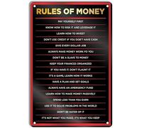 DEMNREG Metal Tin Sign the rules of money Sign Wall Decor Funny Poster for Home Kitchen Bar Pub Man Cafe Room Garage Vintage Retro Plaque 8x12 Inch