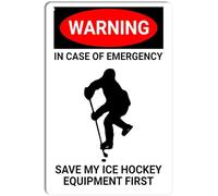 DEMNREG Metal Tin Sign Warning Emergency I Hockey Sign Wall Decor Funny Poster for Home Kitchen Bar Pub Man Cafe Room Garage Vintage Retro Plaque 8x12 Inch