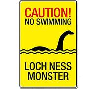 DEMNREG Tin Signs,No Swimming Loch Ness Monster Vintage Metal Tin Sign for Men Women,Wall Decor for Bars,Club,Restaurants,Cafes Pubs 12x8 Inch, red