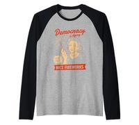 Democracy Dying Fireworks Ironic Political Art Raglan Baseball Tee