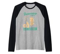 Democracy Dying Fireworks Political Satire Design Raglan Baseball Tee