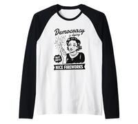 Democracy Dying Nice Fireworks Political Satire Raglan Baseball Tee