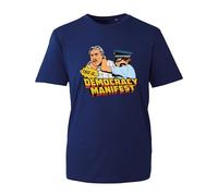 Democracy Manifest T-Shirt, Chinese Meal UK Graphic Tee, Unisex Gift Top (Navy, S)