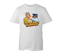 Democracy Manifest T-Shirt, Chinese Meal UK Graphic Tee, Unisex Gift Top (White, S)