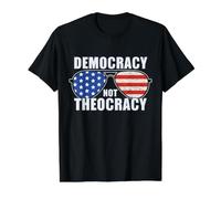 Democracy Not Theocracy - American Flag Sunglasses Value Graphic T-Shirt, Men, Black, L